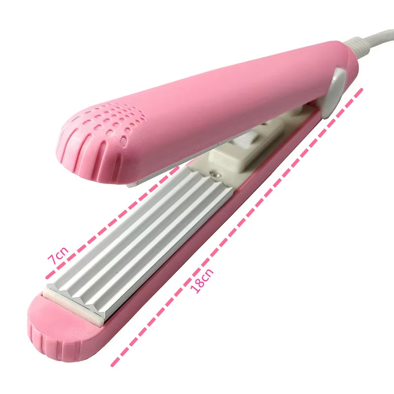 A Mini Hair Iron Pink Corrugated Plate Electric Curling Iron Curl Modelling Tools