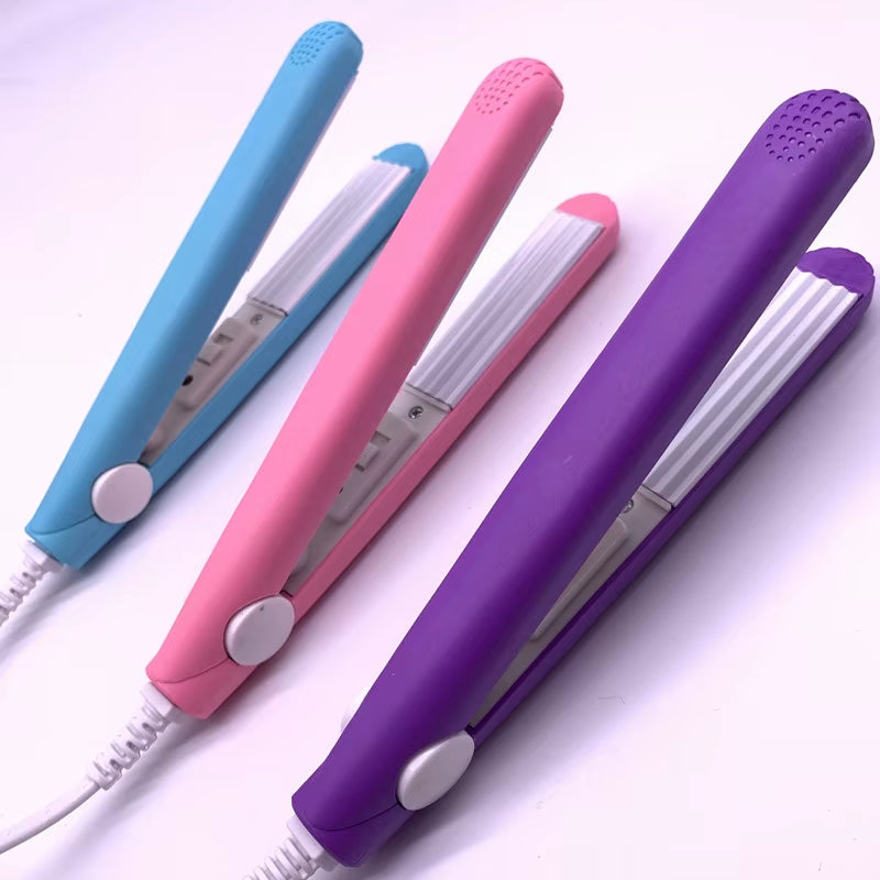 A Mini Hair Iron Pink Corrugated Plate Electric Curling Iron Curl Modelling Tools