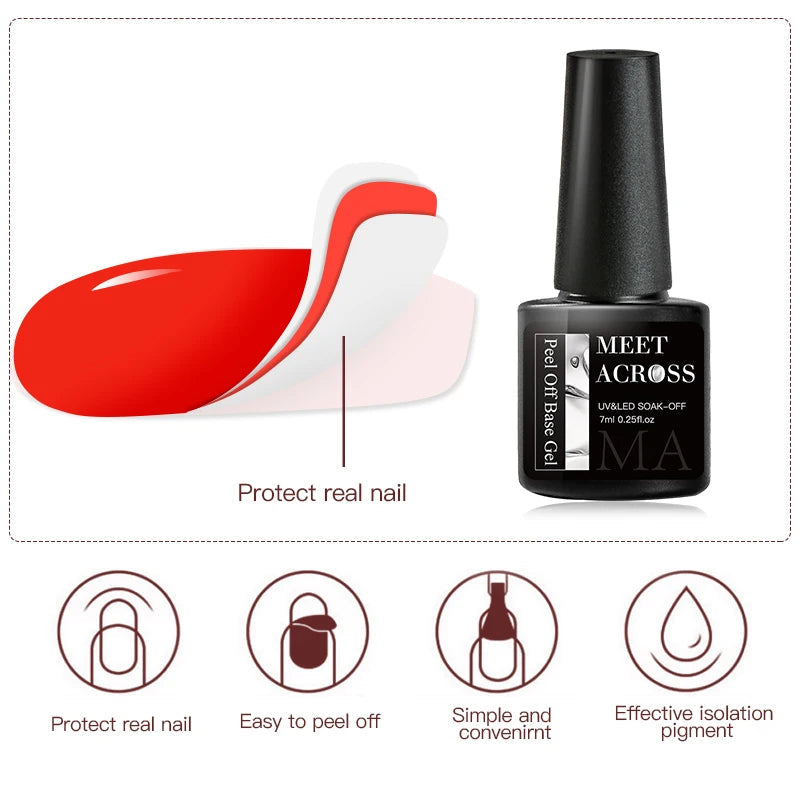 7Ml Peel off Gel Base Gel No Need Remover Water Soak off Nail Art UV Primer Gel Nail Polish Top Coat Polish Lacquer