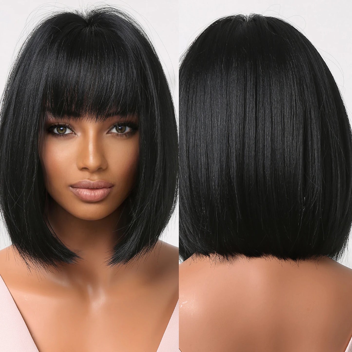 Short Straight Bob Synthetic Wigs with Bangs for Women Afro Ombre Black Brown Yellow Blonde Wigs Cosplay Party Daily Hair