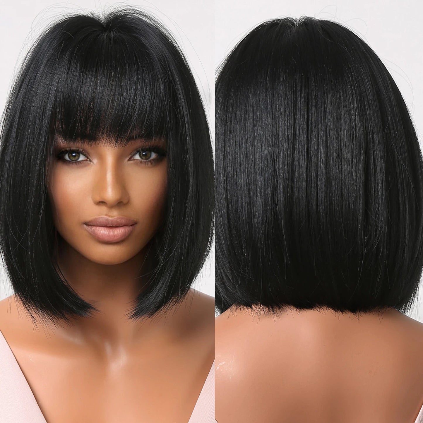 Short Straight Bob Synthetic Wigs with Bangs for Women Afro Ombre Black Brown Yellow Blonde Wigs Cosplay Party Daily Hair