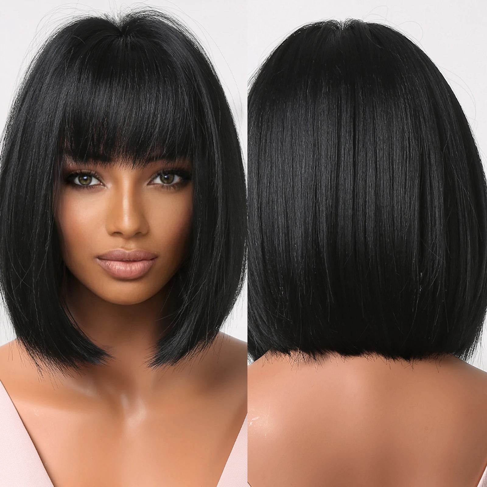Short Straight Bob Synthetic Wigs with Bangs for Women Afro Ombre Black Brown Yellow Blonde Wigs Cosplay Party Daily Hair
